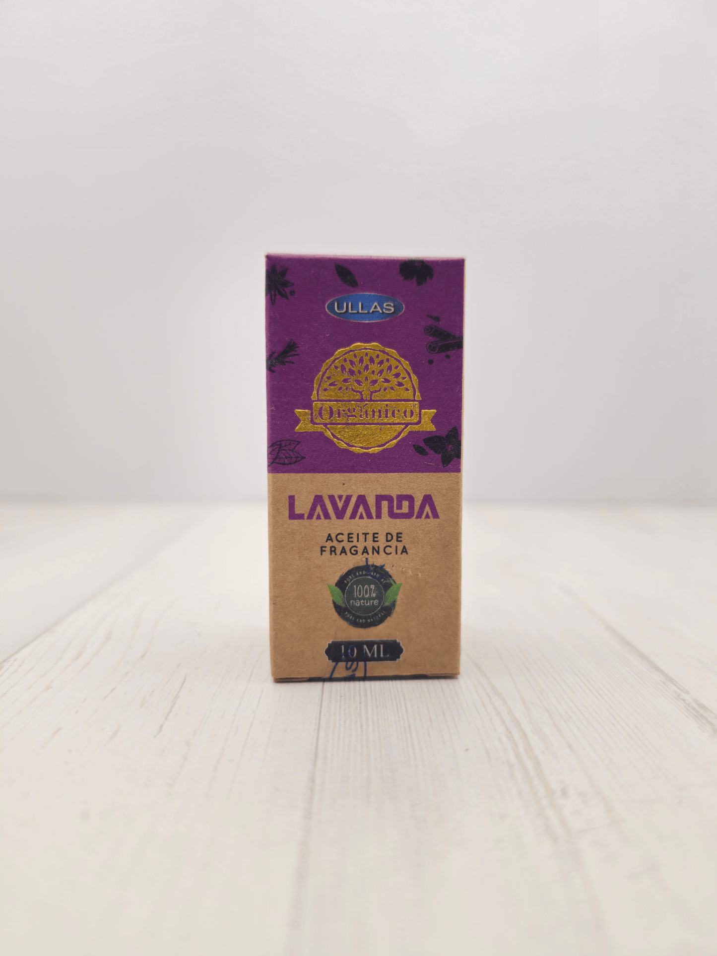 Frasco de aceite aromático de lavanda Ullas de 10 ml, ideal para relajación, armonía y descanso profundo.