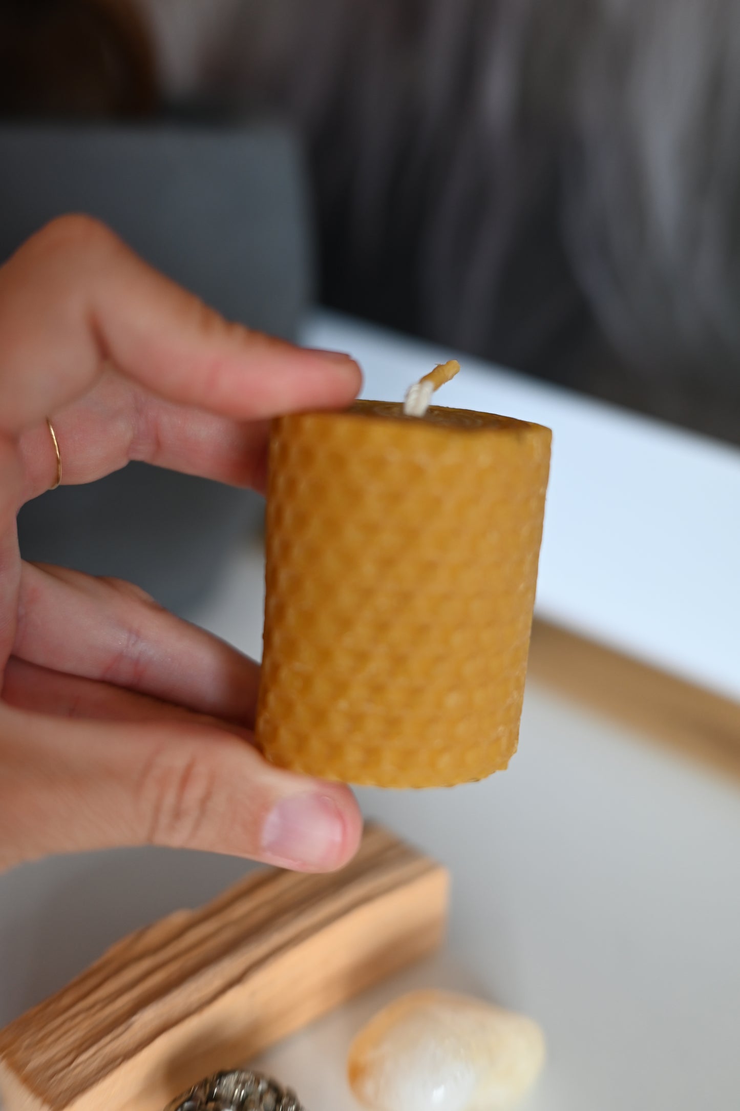 Kit Ritual de Abundancia con pirita, citrino y vela de cera de abeja