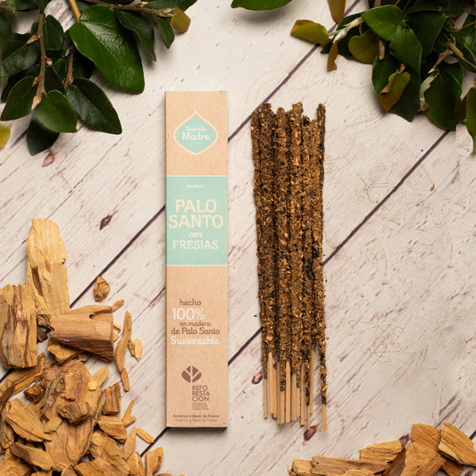 Sahumerio de Palo Santo con fresias, 8 varillas gruesas, hecho a mano.