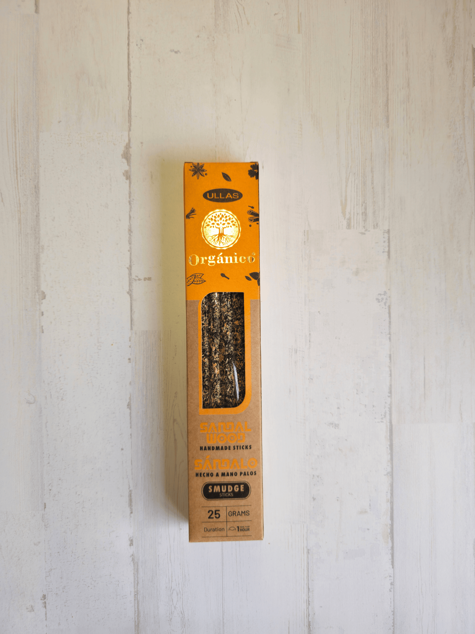 Caja de incienso de sándalo Ullas (9 varillas de 25 g), ideal para ambientar con aroma cálido y relajante.