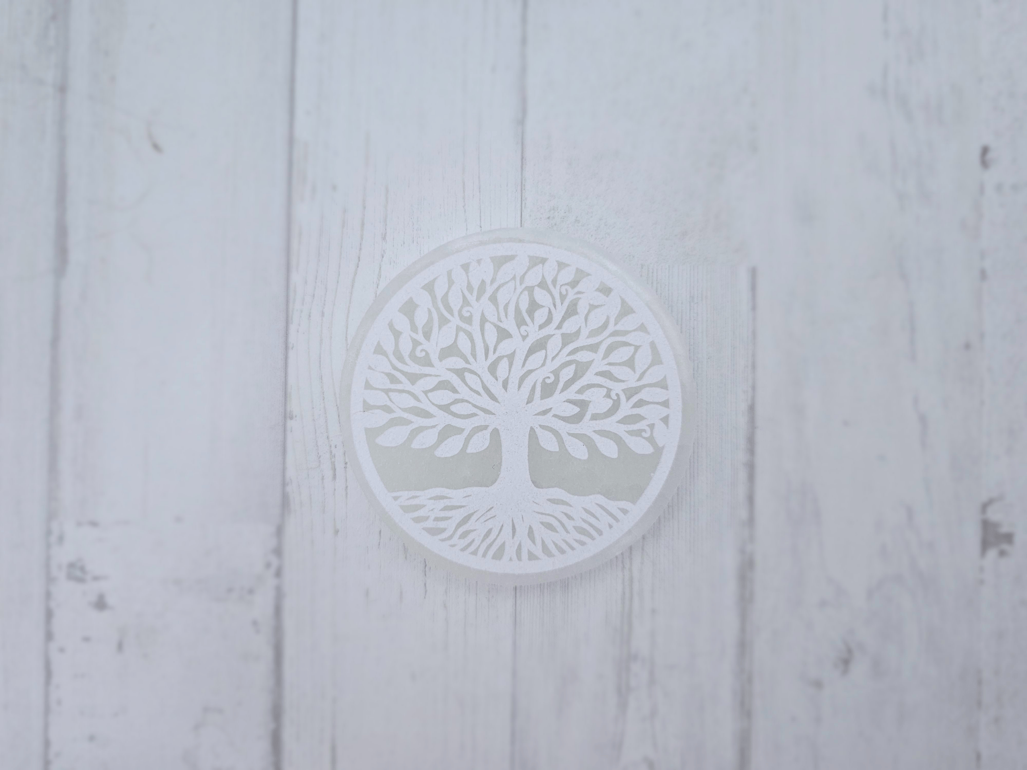 Placa de Selenita "Árbol de la Vida" 80mm | Purificación y crecimiento espiritual