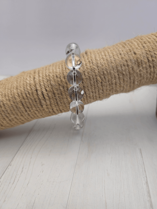 Pulsera de Cristal Herkimer bola de 12 mm, montada en hilo elástico, ideal para claridad mental, energía pura y conexión espiritual.