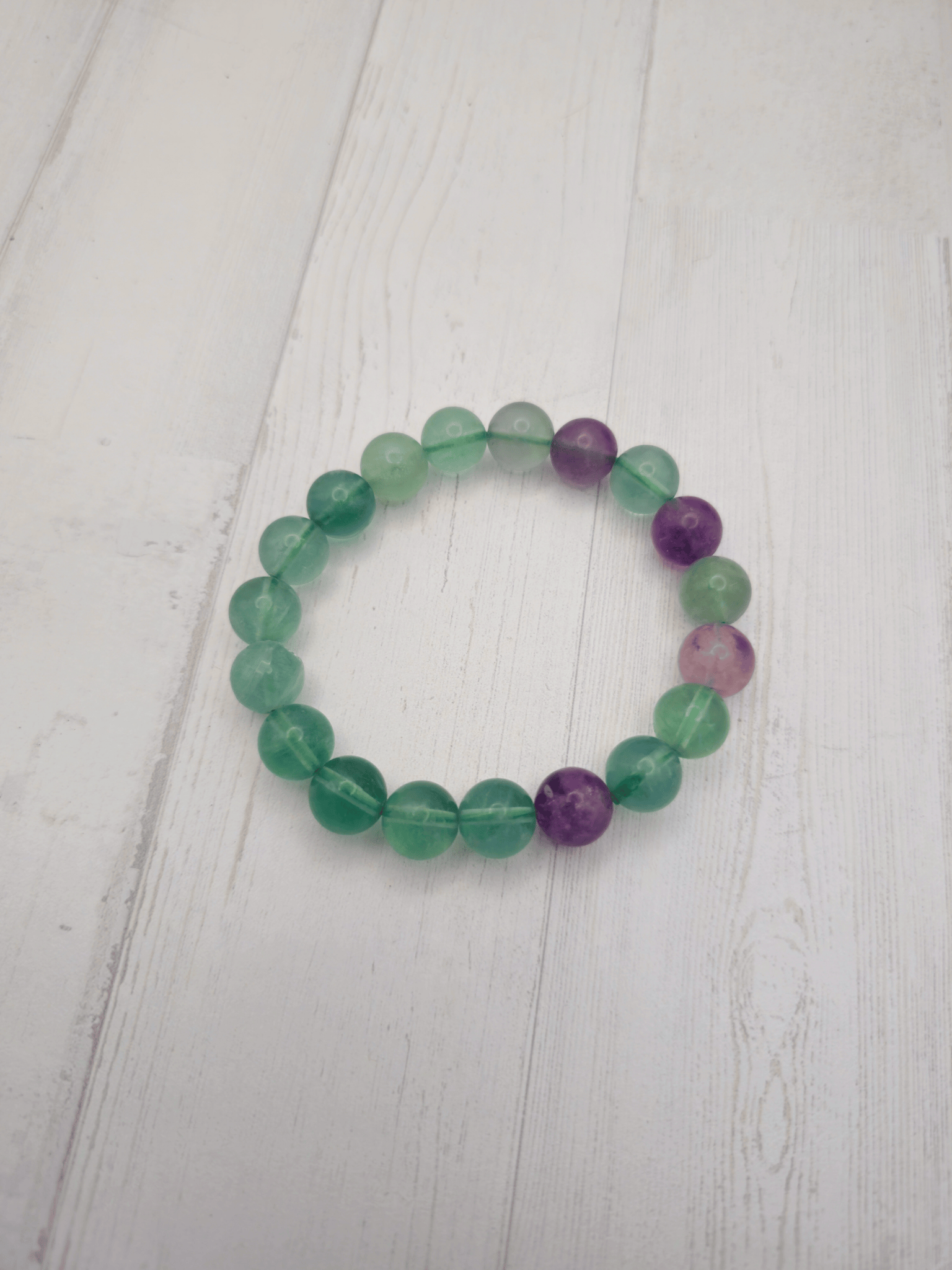 Pulsera de fluorita arcoíris verde 10 mm | Claridad y equilibrio energético