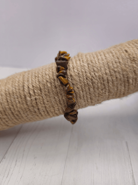 Pulsera de Ojo de Tigre natural con chips. Tonos marrón dorado. Piedra de protección, enfoque mental y empoderamiento personal.