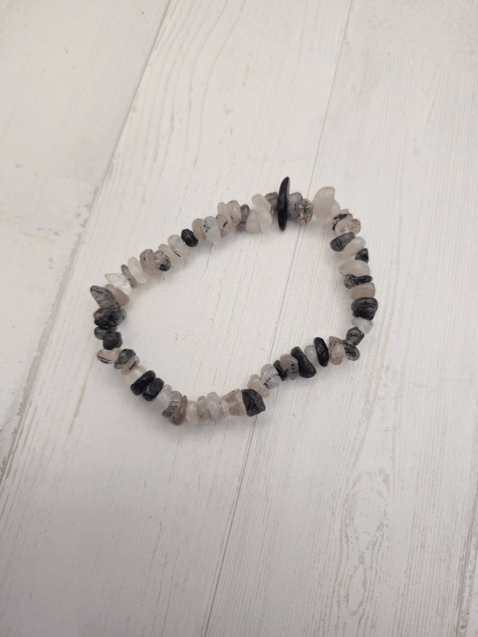 Pulsera de turmalina negra y cuarzo roca barroca | Protección y claridad energética