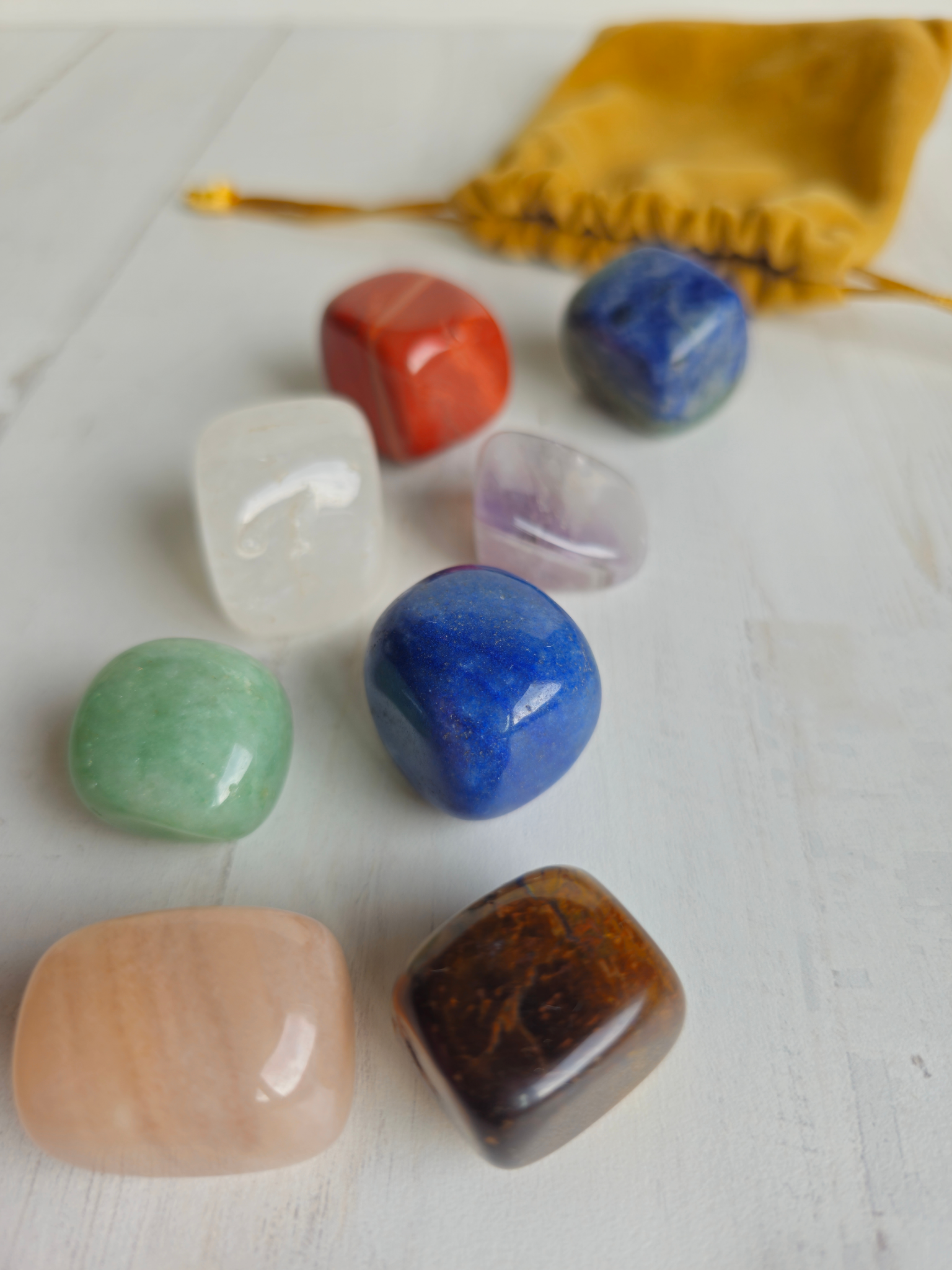 Bolsa 7 Chakras con 8 rodados | Equilibrio energético con minerales para cada chakra